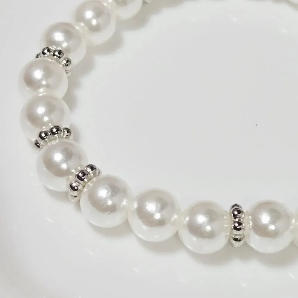 Elegant White Pearl Beaded Bracelet Minimalist Bridal Prom Modern Classic